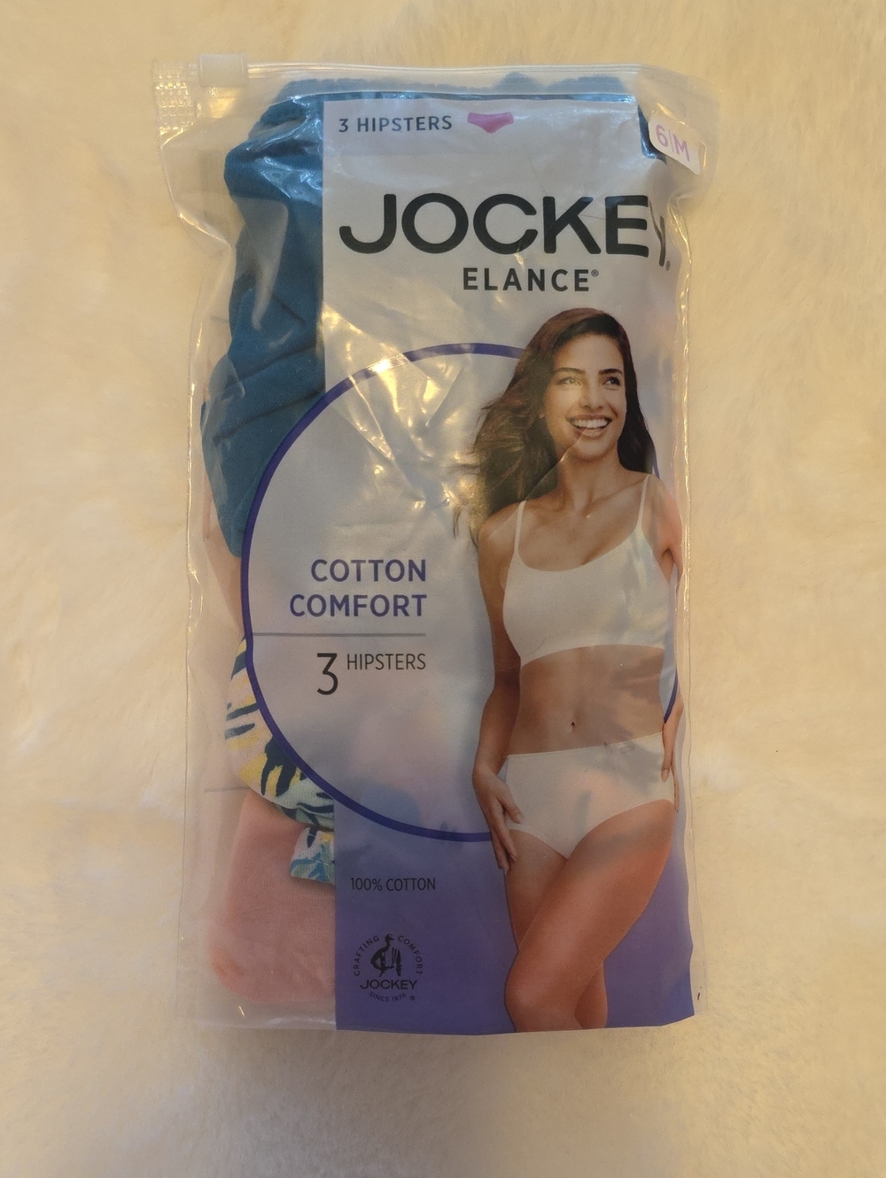 New Set of 3 Jockey 100% Cotton Comfort Elance Hipster Panties Size 6/Medium